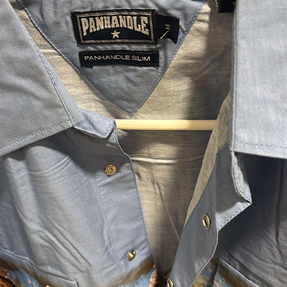 Panhandle Slim Blue Western Shirt With Fine Rodeo Detail